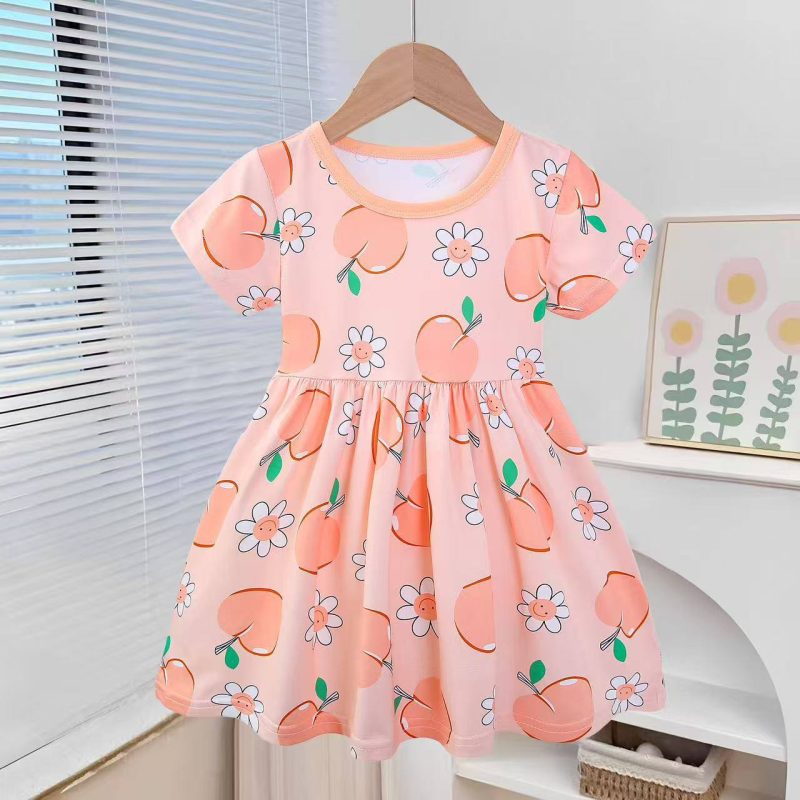 پیراهن دخترانه نخی طرح  Peach Bloom